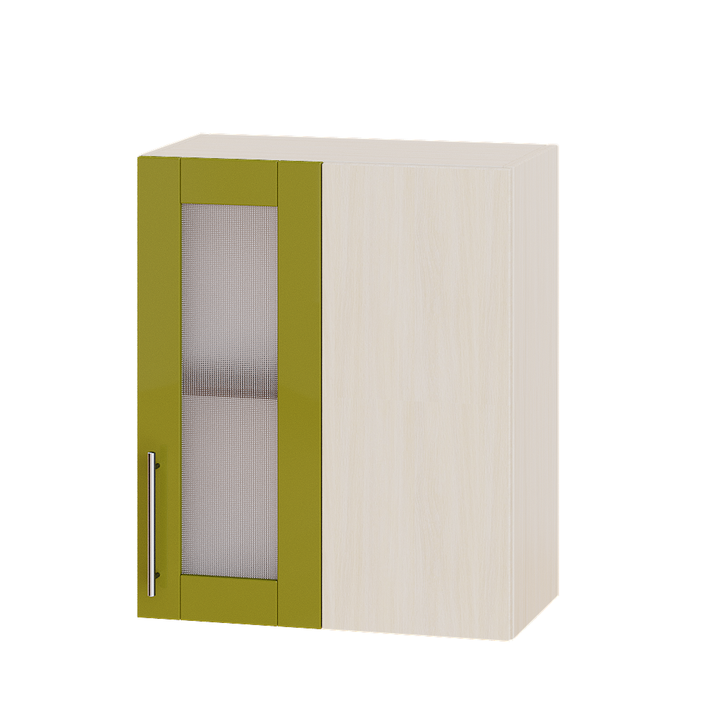 Шкаф верхний угловой Эверест Модерн модуль Верх витрина ВВ27-600 60х30х72 см Олива глянец/Дуб Молочный (05332)