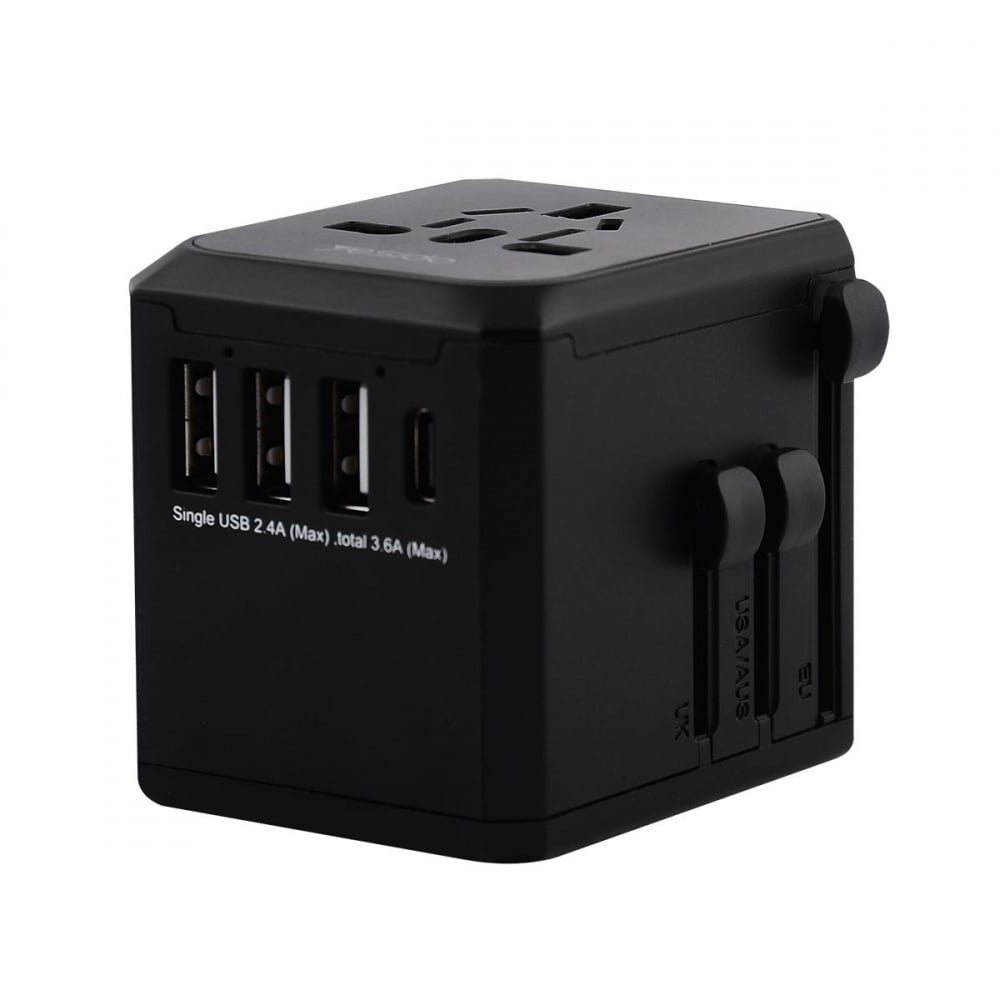 Адаптер Travel Adapter Yesido MC-10 Type-C UK/EU/US/AUS Black - фото 3