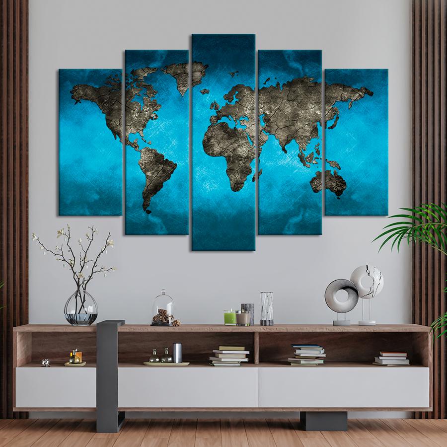 Картина карта Материки цвета бетона на карте мира 112x68 см (A1337-5)