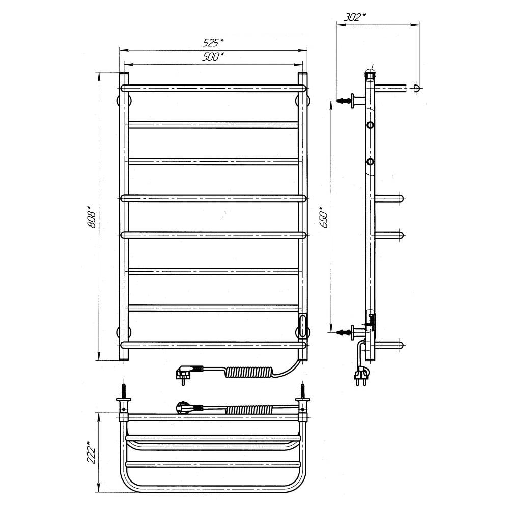 Полотенцесушитель электрический Laris Зебра Комфорт ЧФ8 стальная 500х800 мм с полкой и правым подключением Белый (132-127-73207785) - фото 6 Полотенцесушитель электрический Laris Зебра Комфорт ЧФ8 стальная 500х800 мм с полкой и правым подключением Белый (132-127-73207785) - фото 6