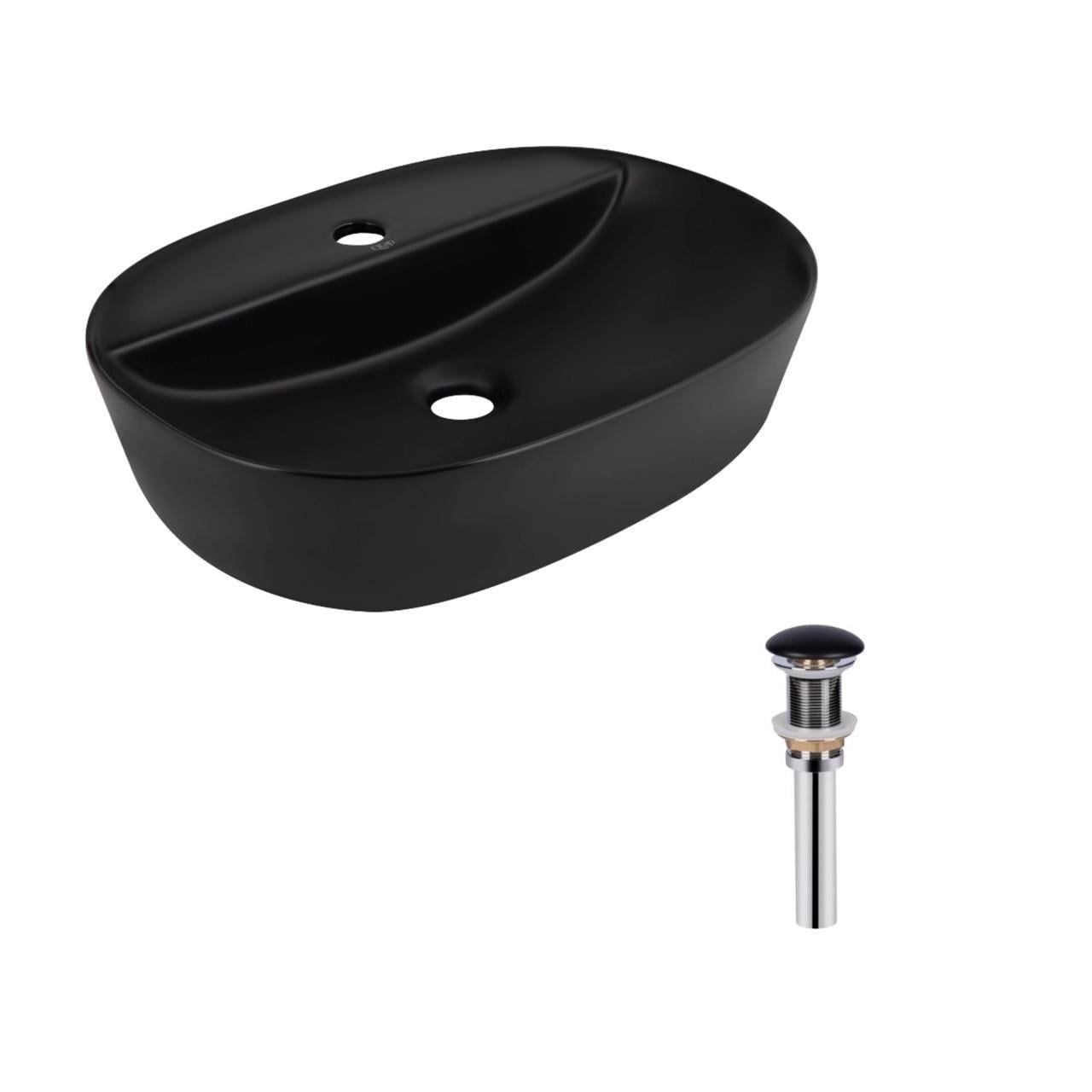 Комплект Qtap Scorpio раковина накладная овальная с донным клапаном PU03 500x380x120 мм Matt Black (2611678622)