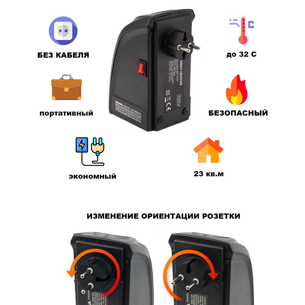 Тепловентилятор Handy Heater 400W керамический 2 режима Black - фото 2