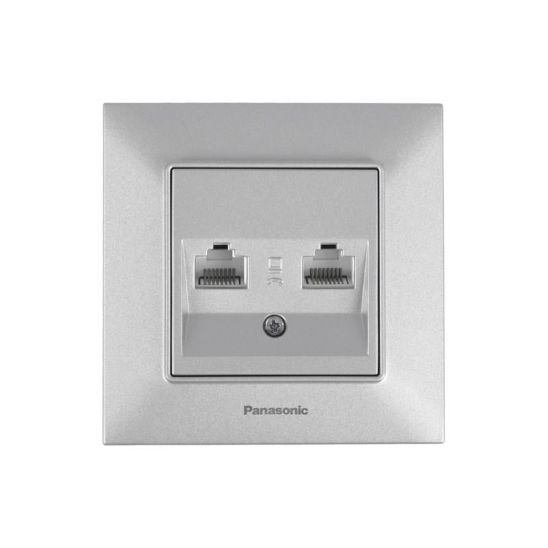 Розетка компьютерная Panasonic Arkedia Slim 2xRJ45 Cat 6е ABS Серебряный (WNTC04072S UA1)