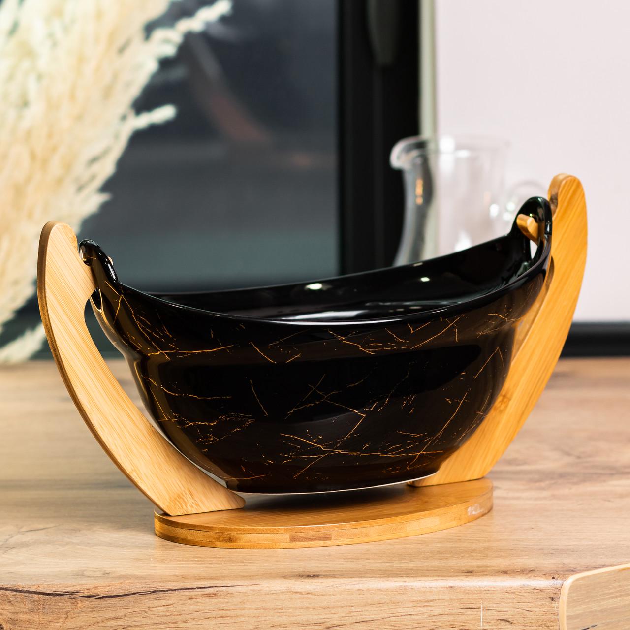 Фруктівниця керамічна з бамбуковою підставкою 32x18,5x18 см (4764) - фото 5 Фруктівниця керамічна з бамбуковою підставкою 32x18,5x18 см (4764) - фото 5