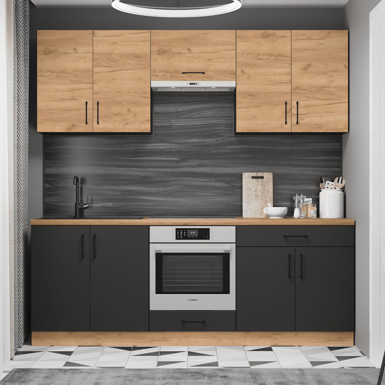 Комплект кухни К-8 Эверест Оптима со столешницей 2,2 м Крафт золотой/Антрацит (ЕК-25033)