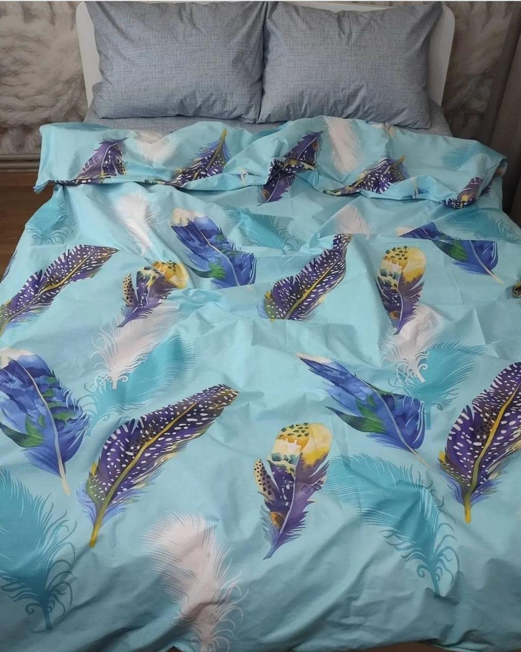 Комплект постільної білизни Ecotton Пір'я двоспальний 180х215 см Блакитний (23936)