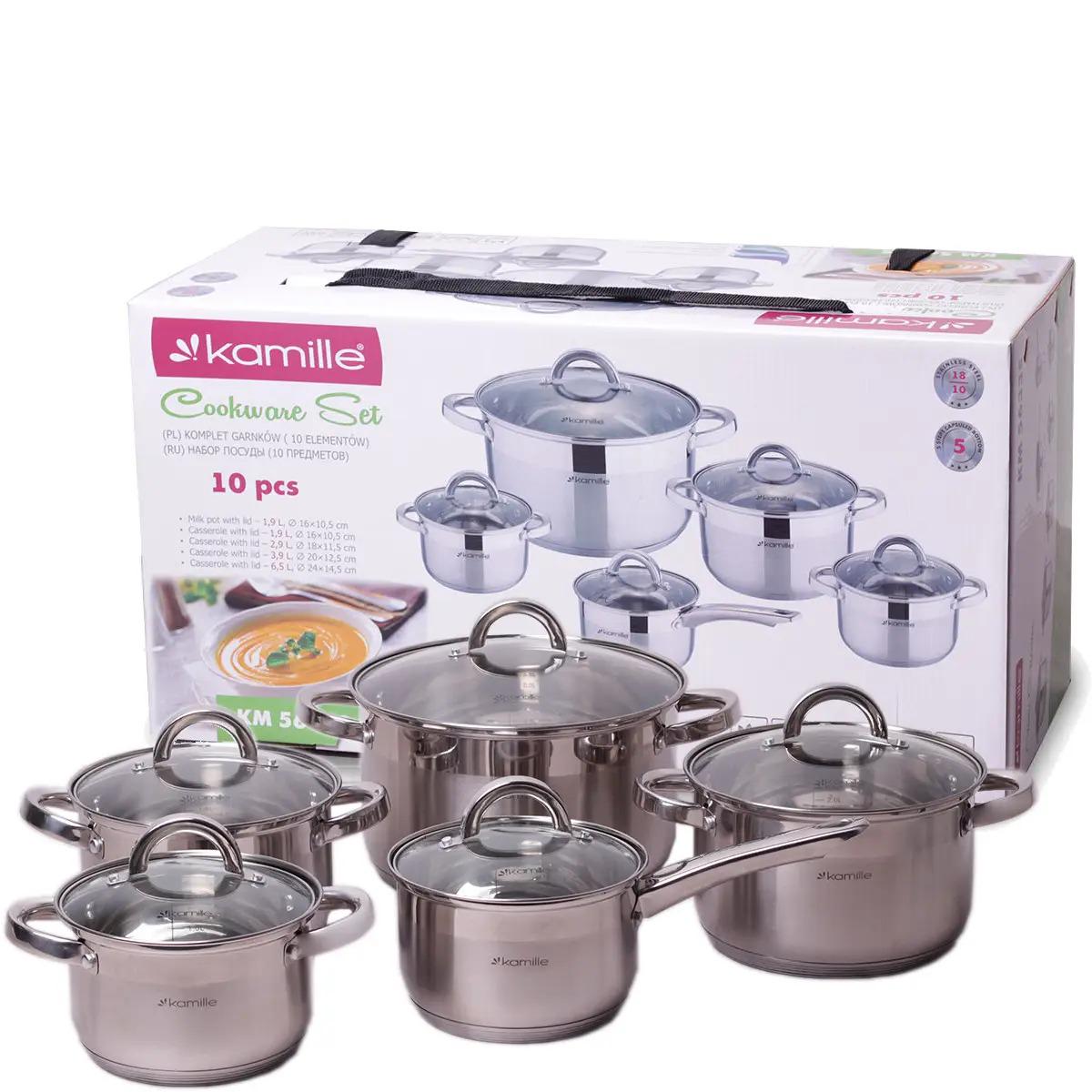 Набір посуду Kamille з нержавіючої сталі 10 предметів 2,1 л/2,9 л/3,9 л/6,5 л (AM0001994)