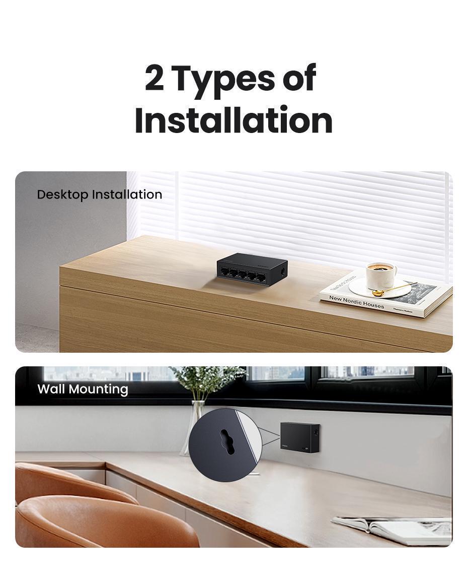 Комутатор мережевий Ugreen 5 портів 10/100/1000 мбіт/с Чорний (35492EU) - фото 12