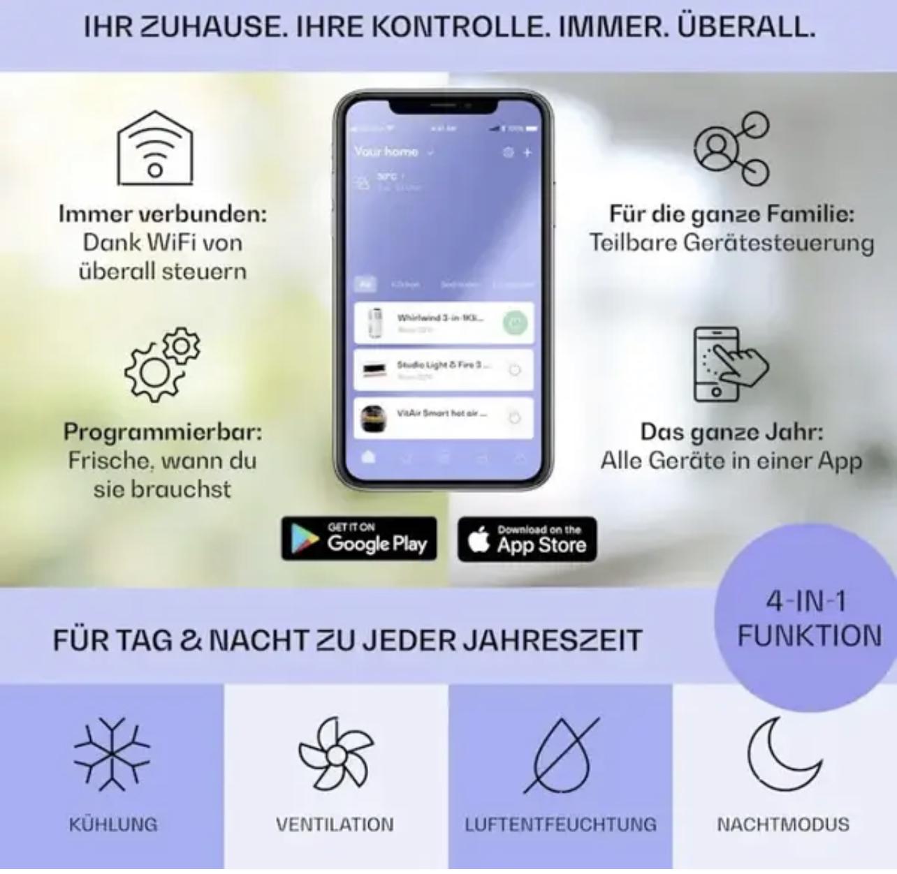 Кондиционер мобильный KLARSTEIN Metrobreeze Rome Smart EEC A+ 10 000 BTU/3,0 кВт до 49 м2 Белый (10035803) - фото 5 Кондиционер мобильный KLARSTEIN Metrobreeze Rome Smart EEC A+ 10 000 BTU/3,0 кВт до 49 м2 Белый (10035803) - фото 5
