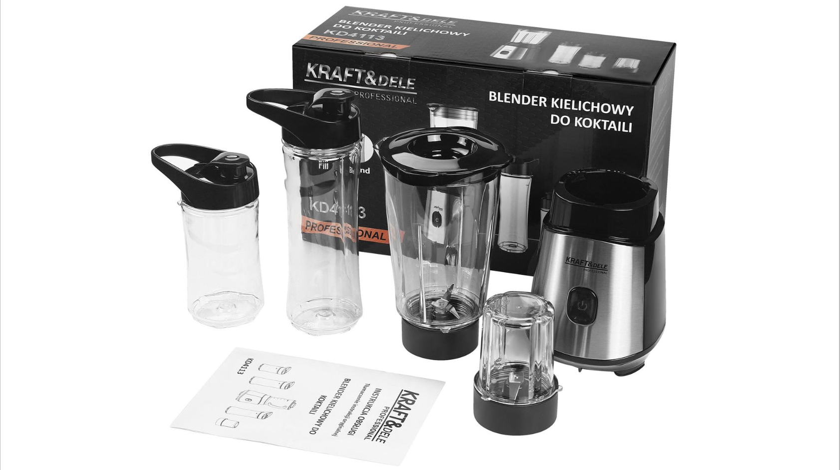 Блендер багатофункціональний Kraft&Dele KD4113 з 2 пляшками/склянним глечеком для коктейлів/смузі/соусів (KD4113)