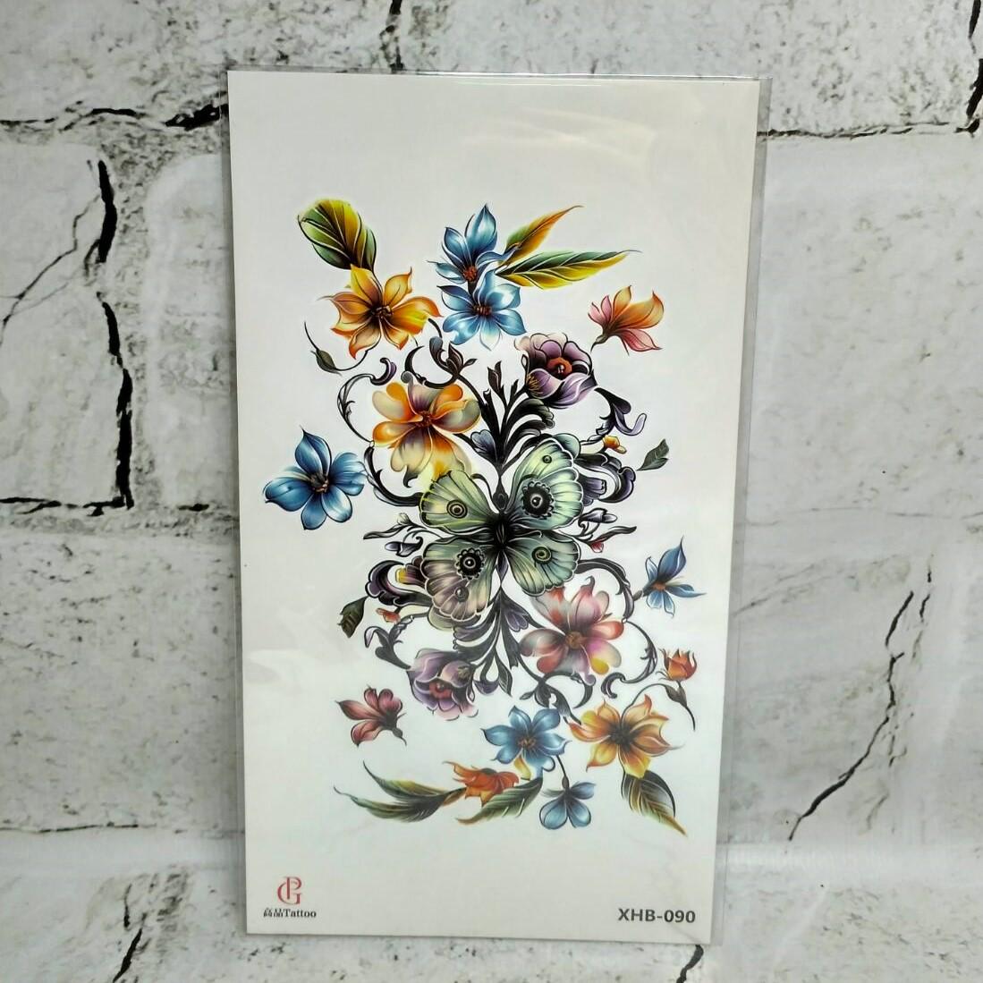 Тату временное Цветы с бабочкой лист 11,5x21 см (XHB-090)