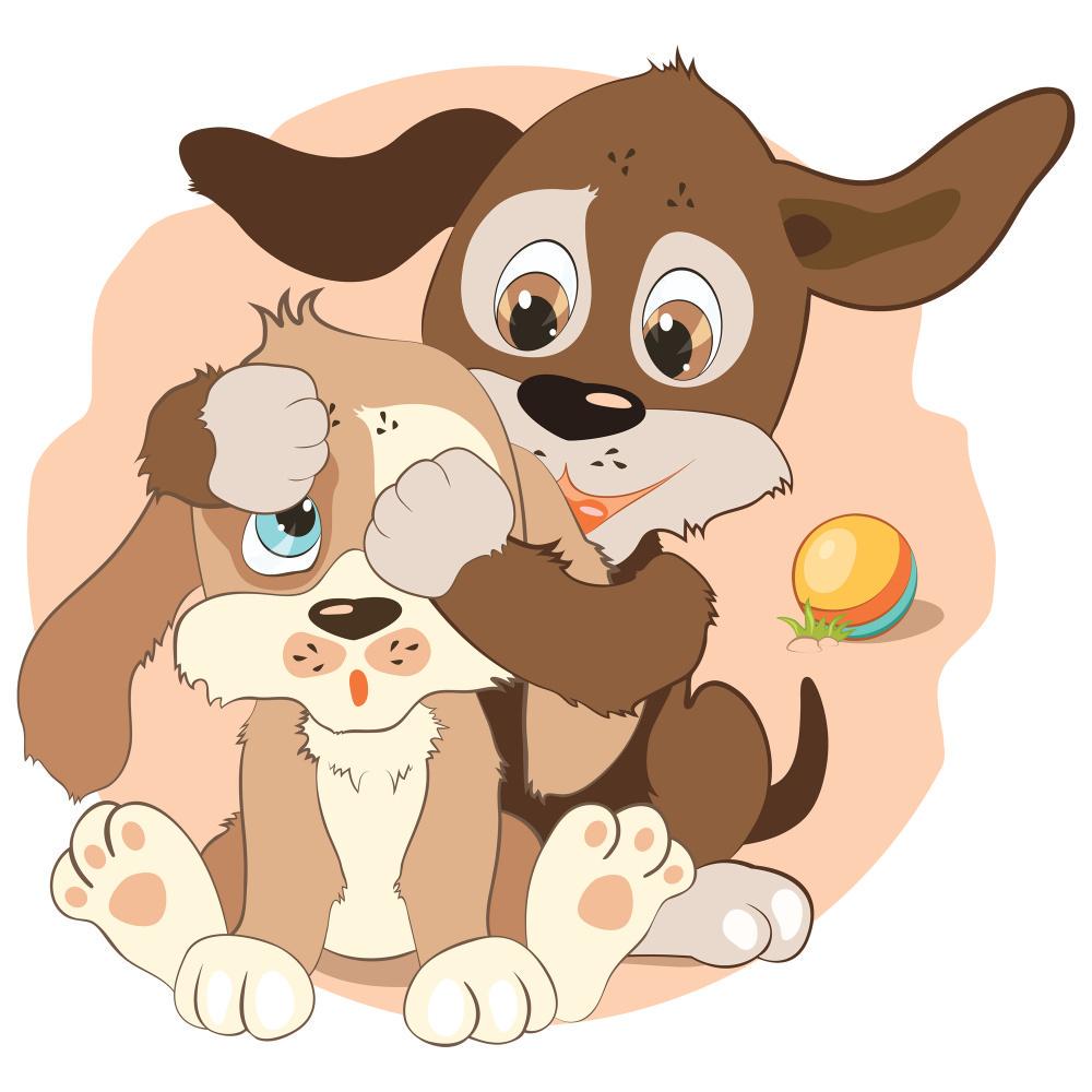 Картина по номерам Strateg Премиум Щенки играют в прятки с лаком и с уровнем 30х30 см (ES168)