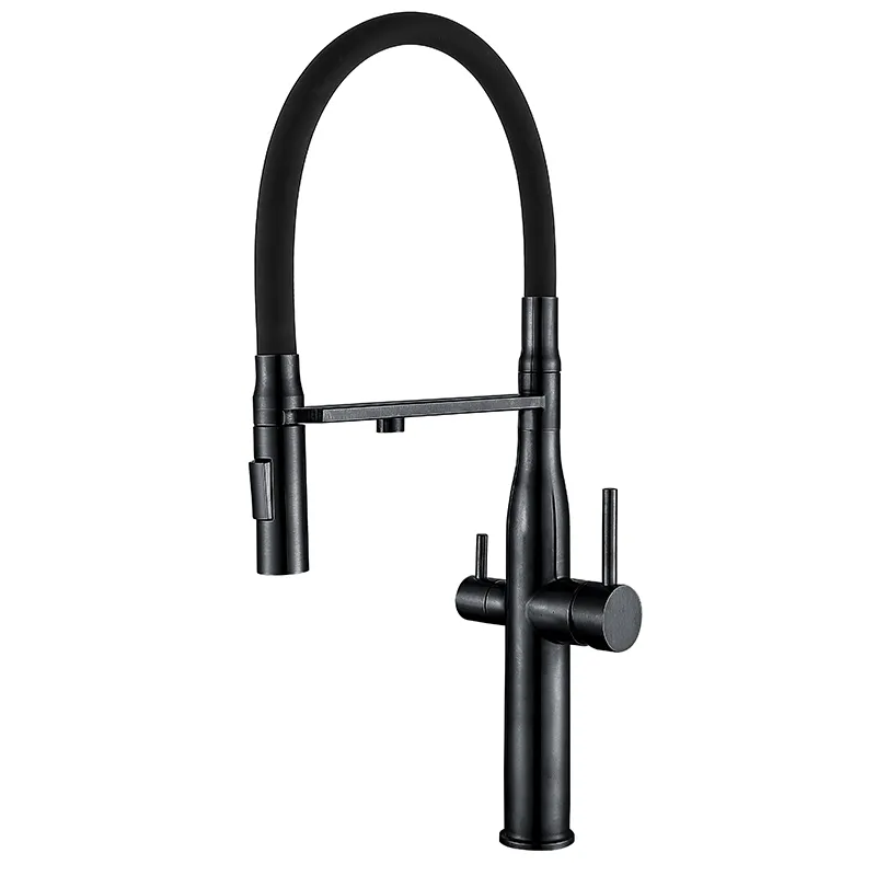 Смеситель кухонный на две воды с гибким изливом MIXXUS VTM-021 Black (MI6089)