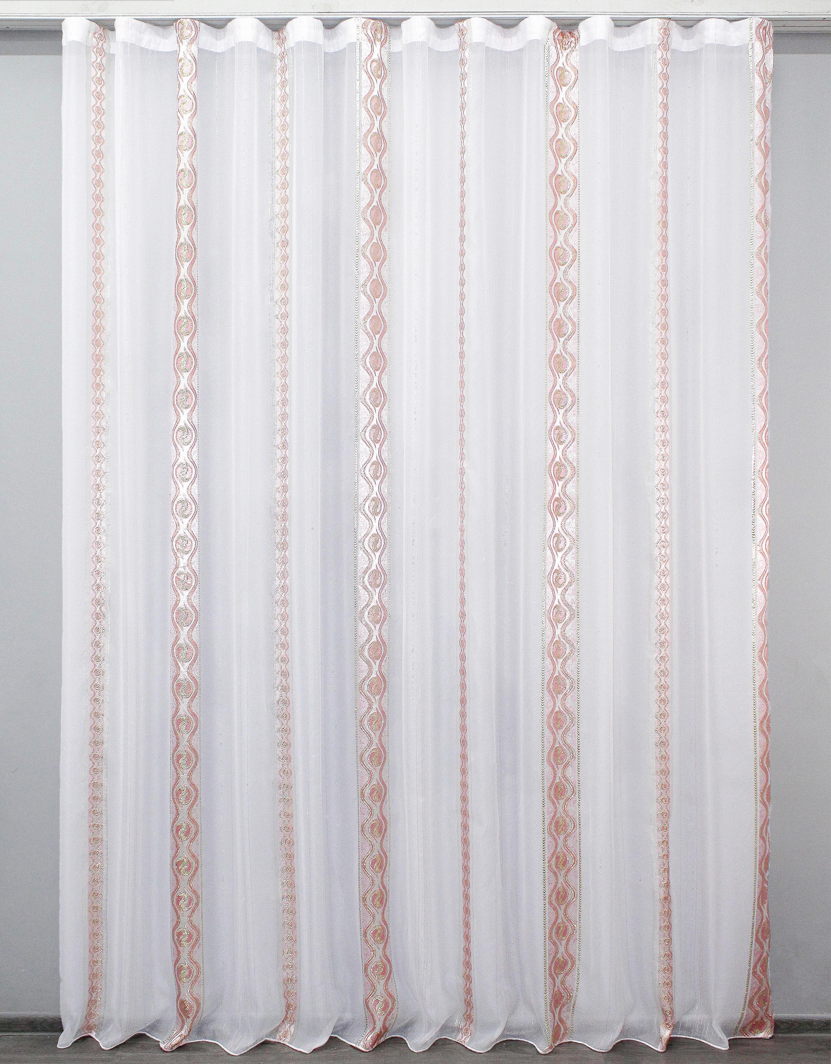 Тюль VR-Textil 1319т креп-шифон 300х270 см Білий/Рожевий/Золотистий (40-048)