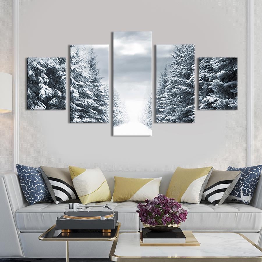 Модульная картина из 5 частей на холсте интерьерная картина Заснеженый лес 187x94 см (543-52)