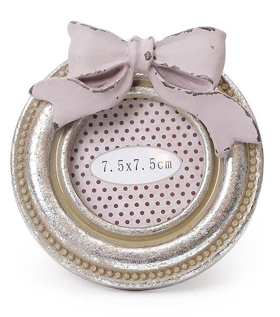Рамка настольная Серебряный Бант для фото 7,5х7,5 см деревянная круглая (BD-497-108)