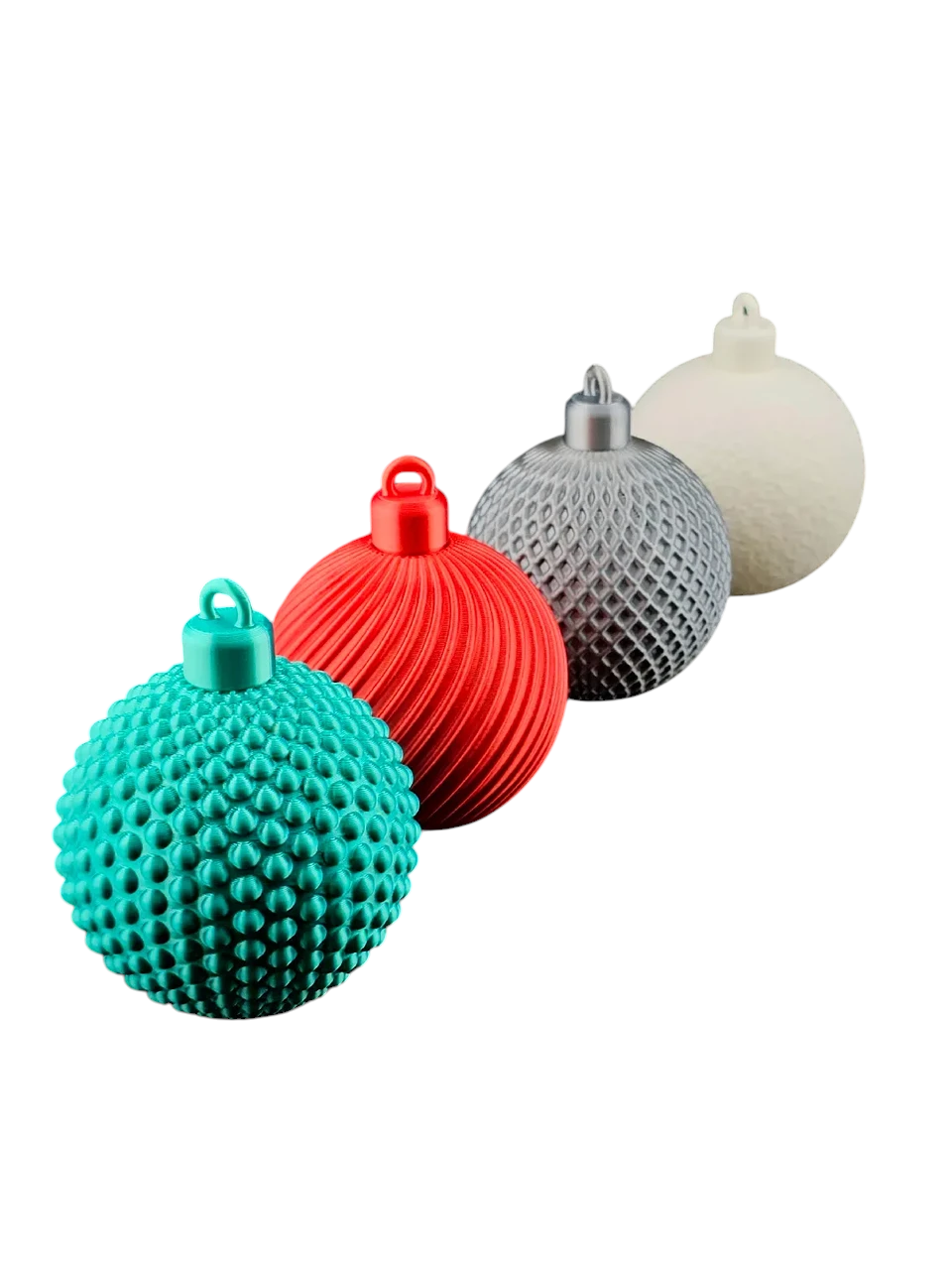 Набор елочных шаров 4 Bauble Set Dotted/Spiral/Lattice/Plain Fuzzy Skin 9 см 3D-печать