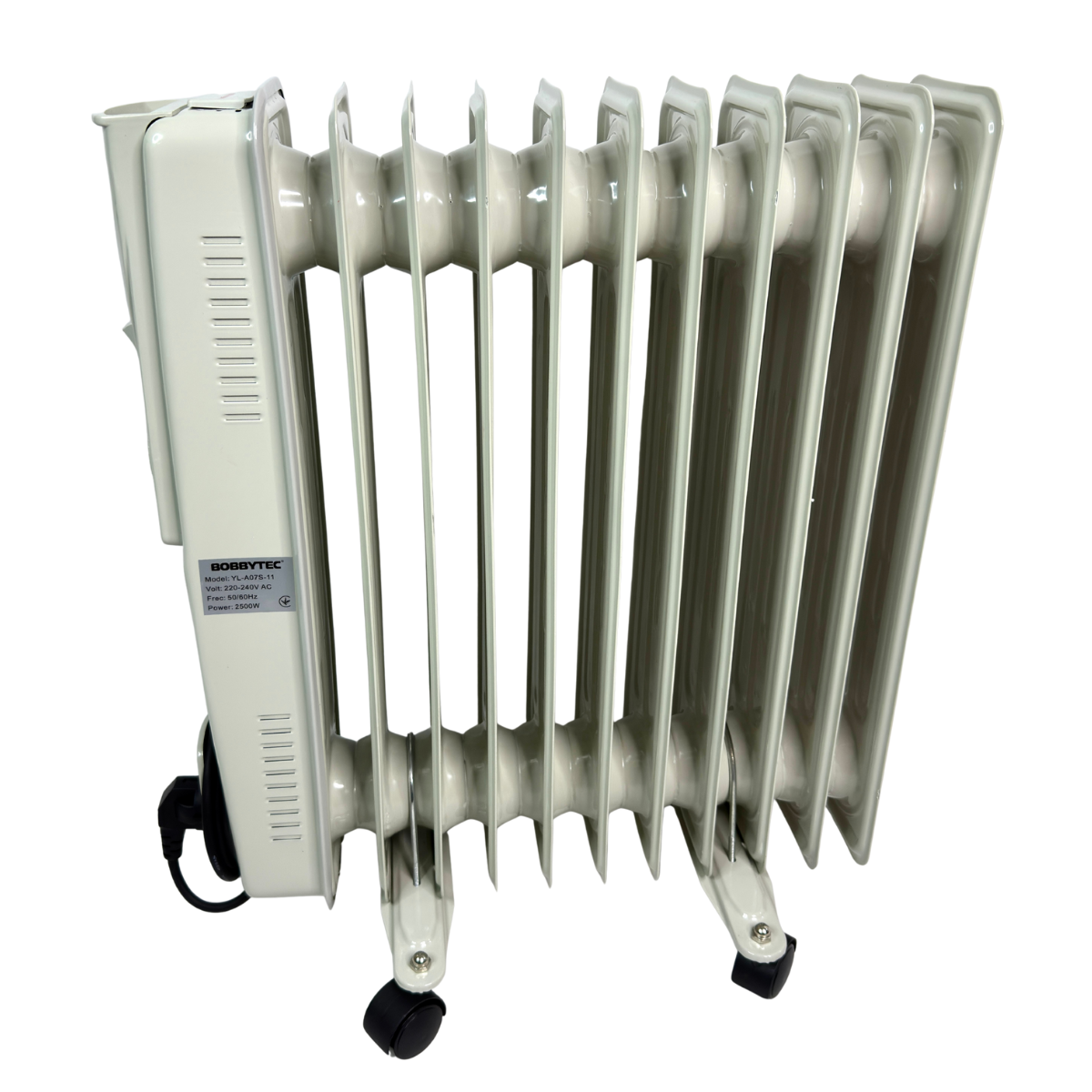 Масляный обогреватель Bobbytec на колесах с термостатом 2500 Вт 11 секций Серый (BTCQ-2500)