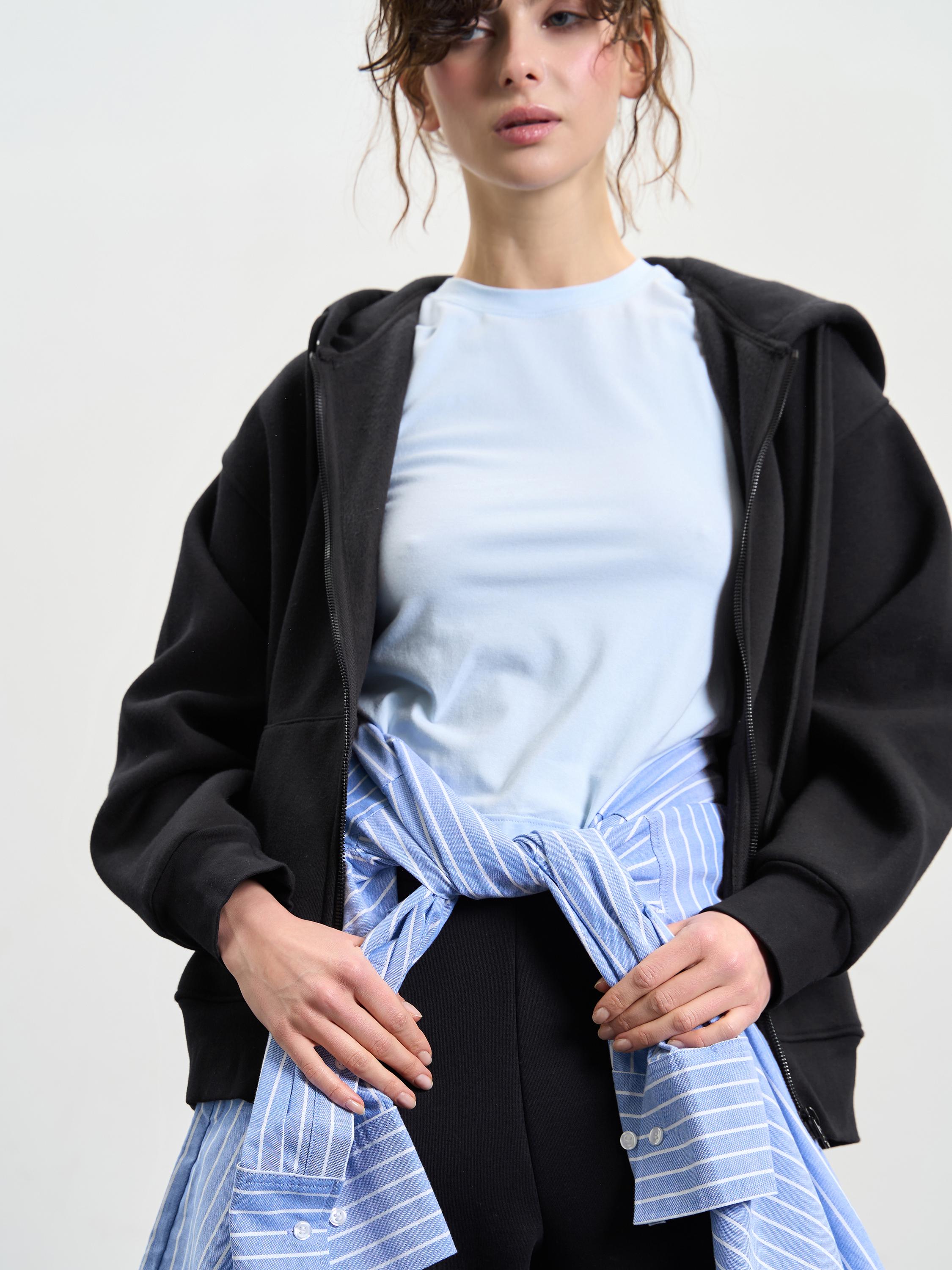 Зіп-худі жіноче утеплене зі спущеним плечем ROZA 240427 XL Чорний (4824005711275) - фото 6