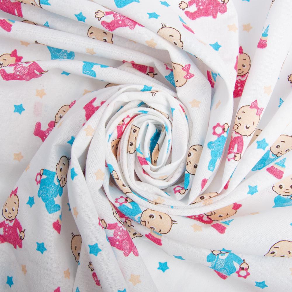 Ткань ситец детский Малыши Голубо-розовый (23737)