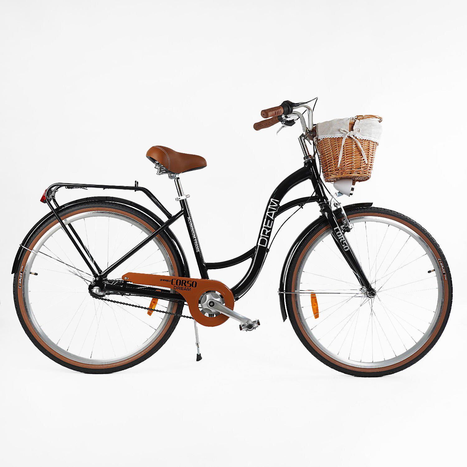 Велосипед городской алюминиевый CORSO Dream 28 дюймов с корзиной и багажником, рама 18" Черный - фото 1