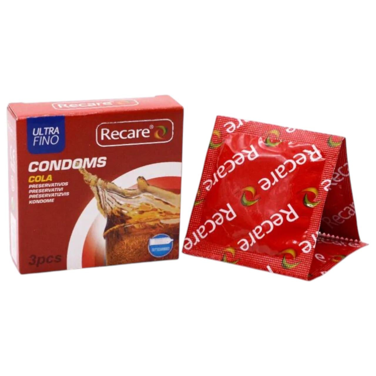 Презервативы Dotted и Ribbed Recare с пузырьками и ребрами аромат кола 3 шт.
