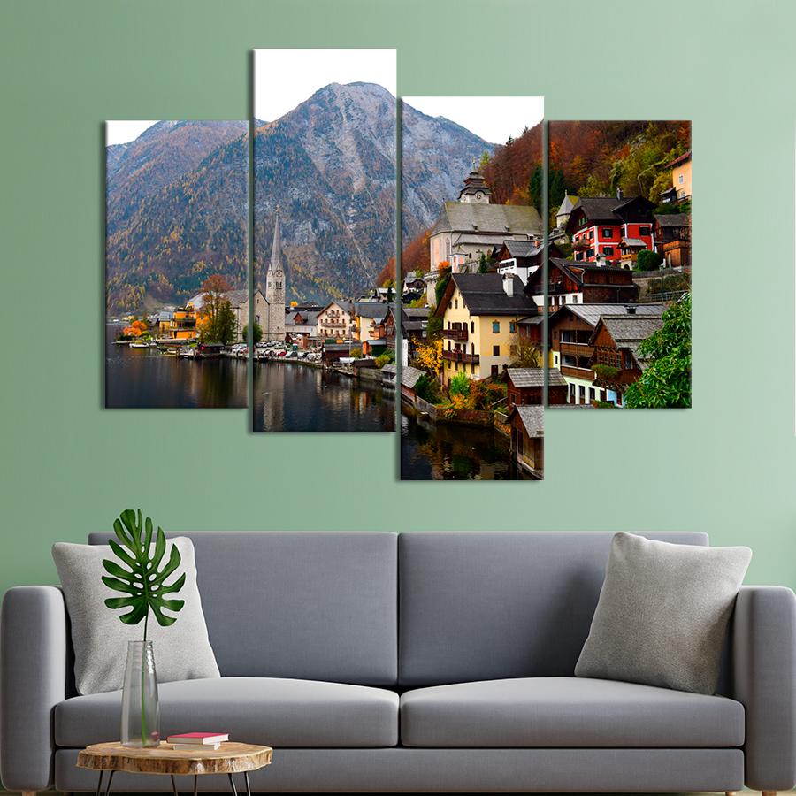 Картина город Горный городок на берегу озера 129x90 см (A712-4)