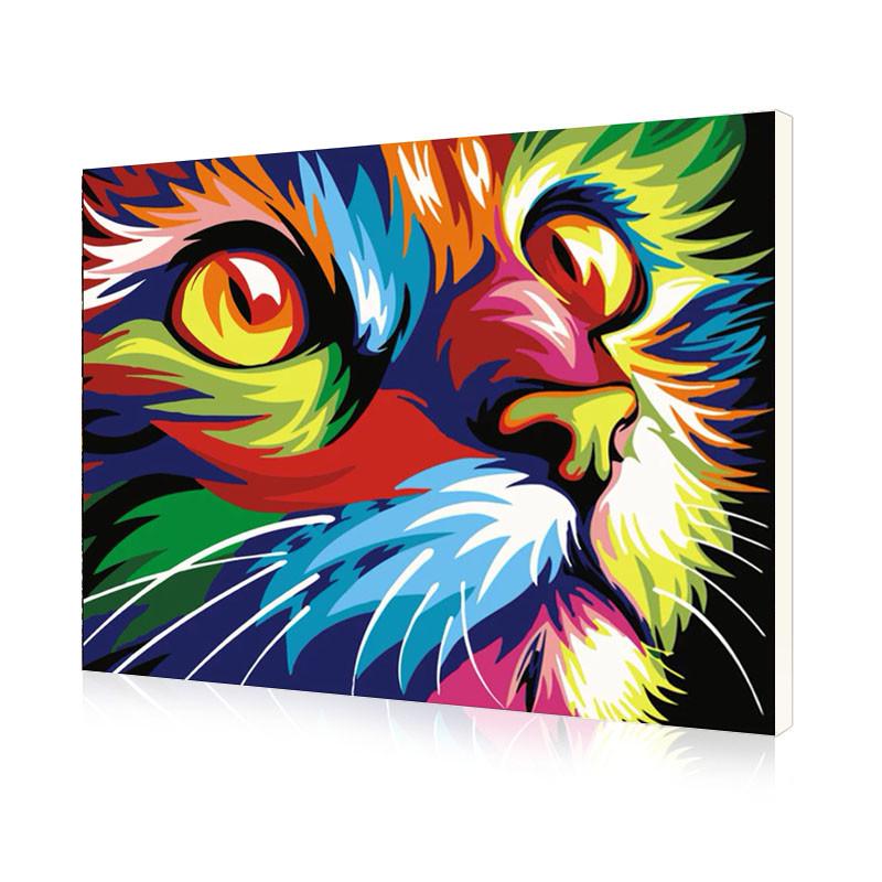 Картина по номерам Lesko E-493 "Радужный кот"