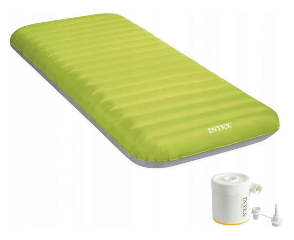 Надувной матрас одноместный велюровый Intex с электронасосом USB и сумкой 76x191x17 см Зеленый (64097)