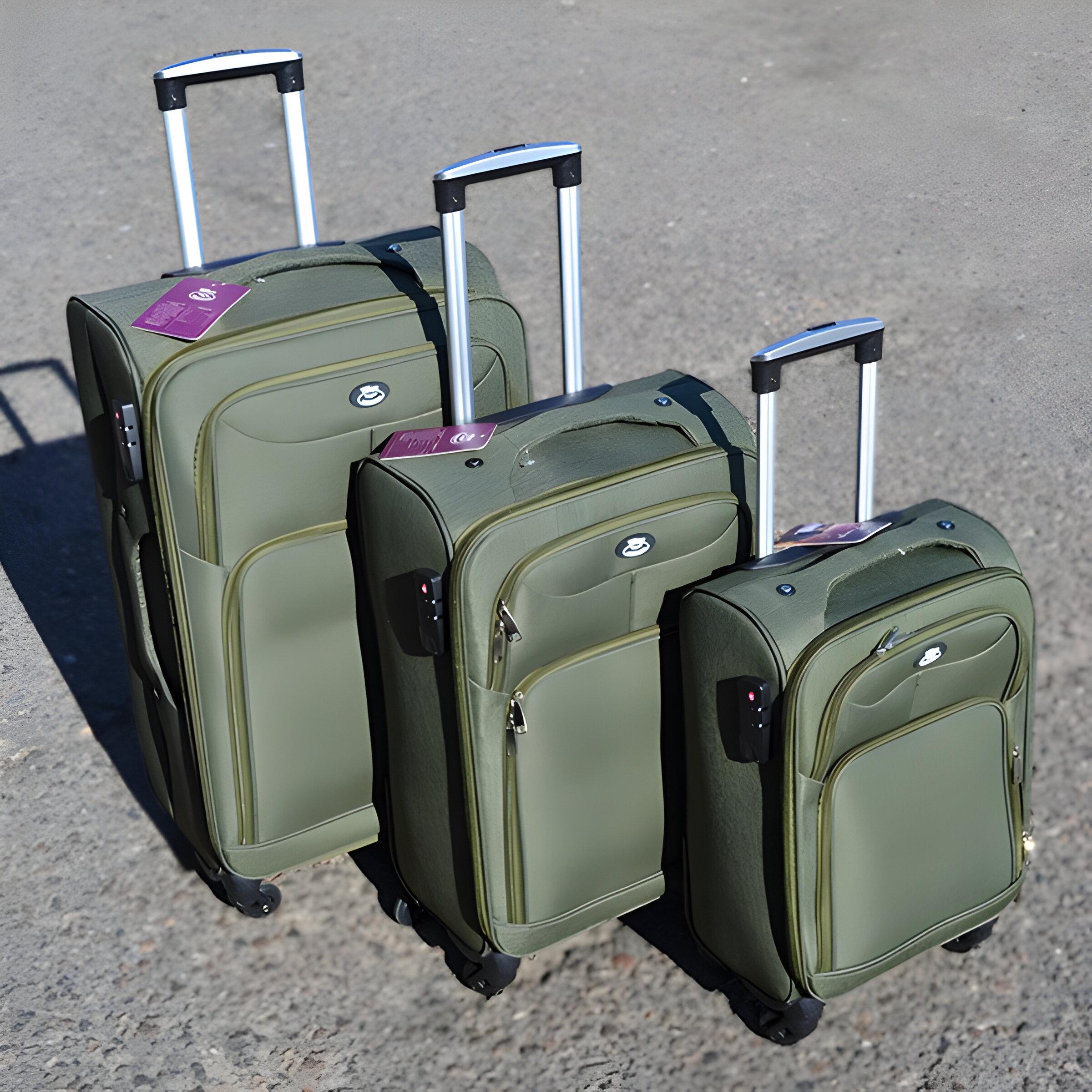 Набор чемоданов тканевых 3в1 Wings кодовым замком и телескопической ручкой Хаки (7109) - фото 5