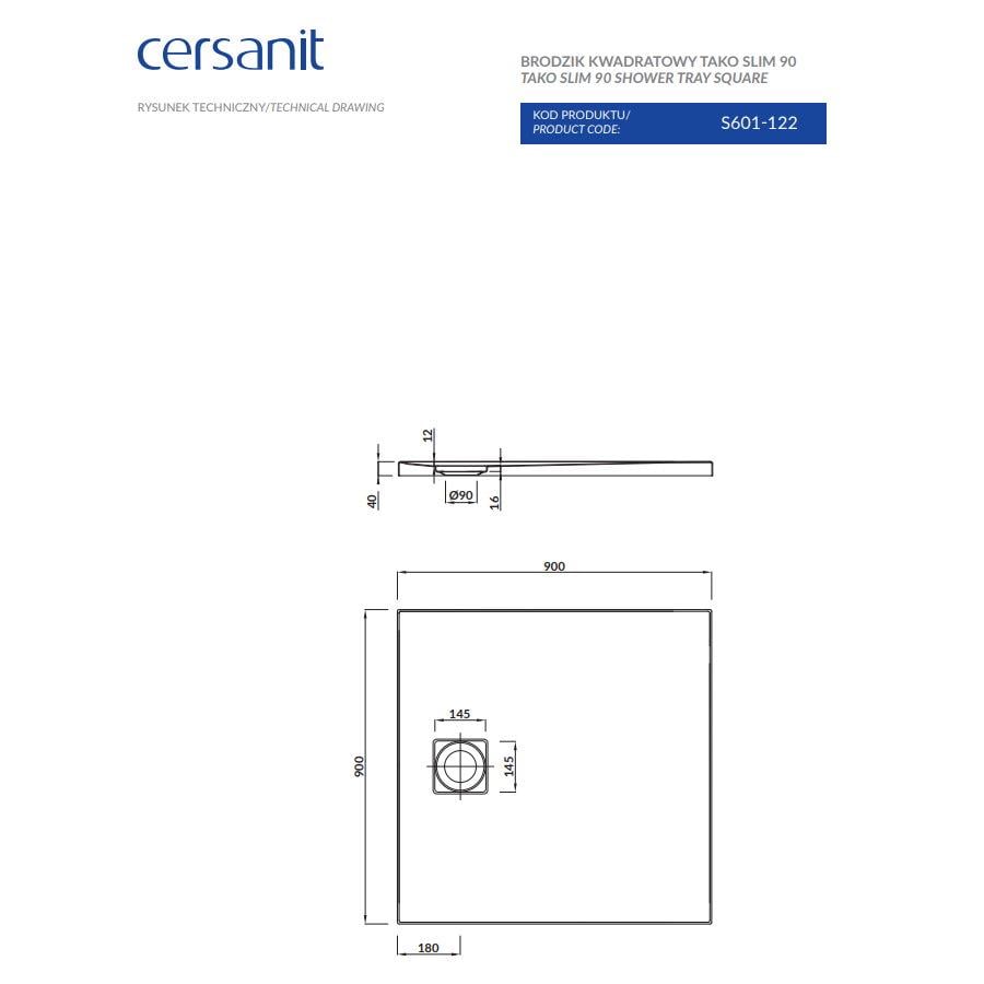 Піддон для душу Cersanit Тако Slim S601-122 акрил 90x90x4 см (174648) - фото 6 Піддон для душу Cersanit Тако Slim S601-122 акрил 90x90x4 см (174648) - фото 6