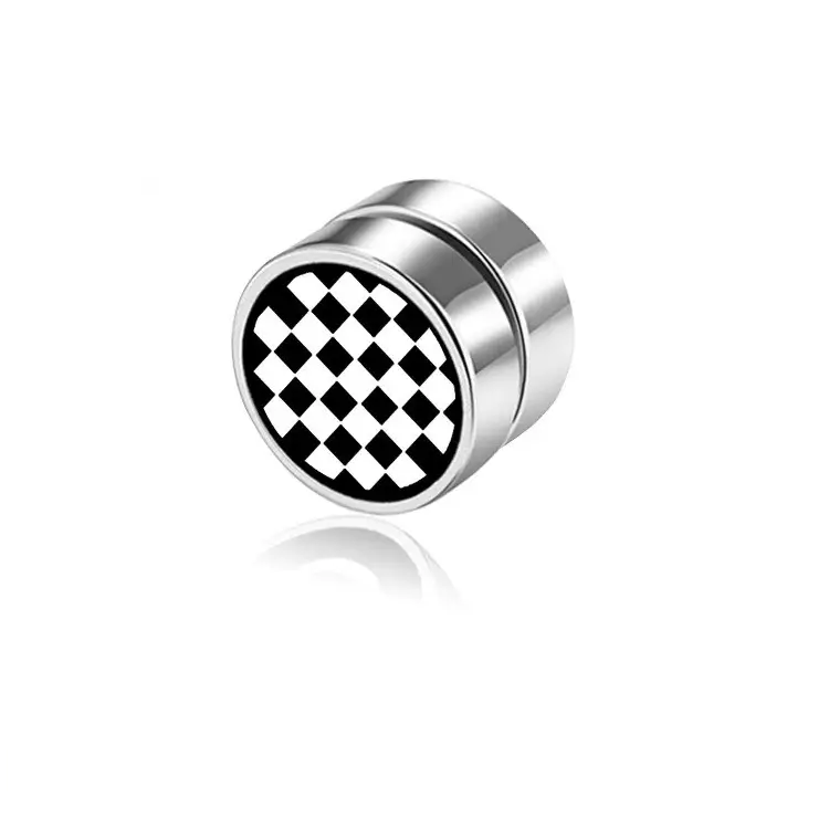 Сережка кліпс на магніті шахівниця зі сталі 1 шт. Сірий (1308272924)