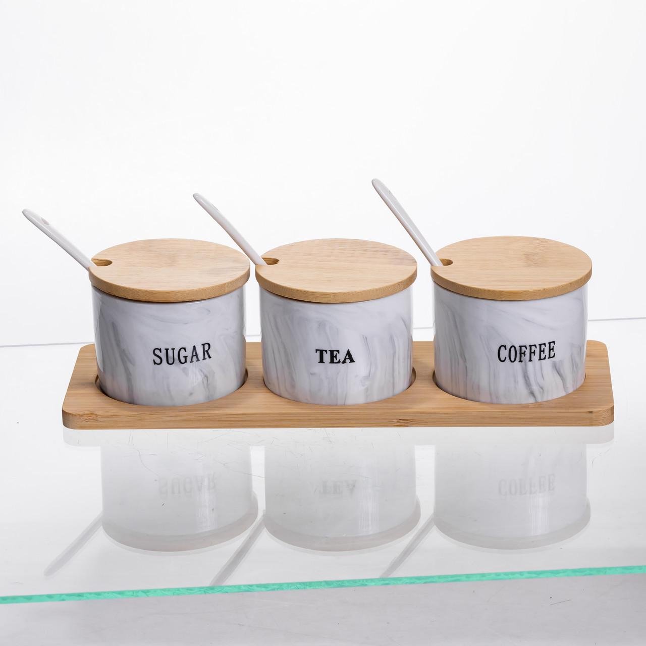 Набір порцелянових банок на підставці 3 шт. по 180 мл Сірий (SCT-660)