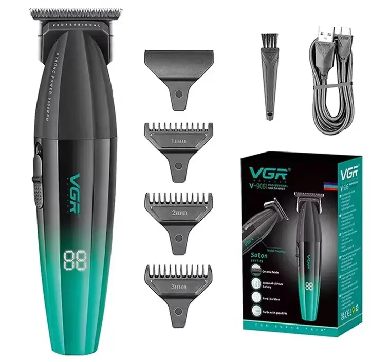 Триммер для бороди акумуляторний VGR V-906 з дисплеєм та насадками (9568)