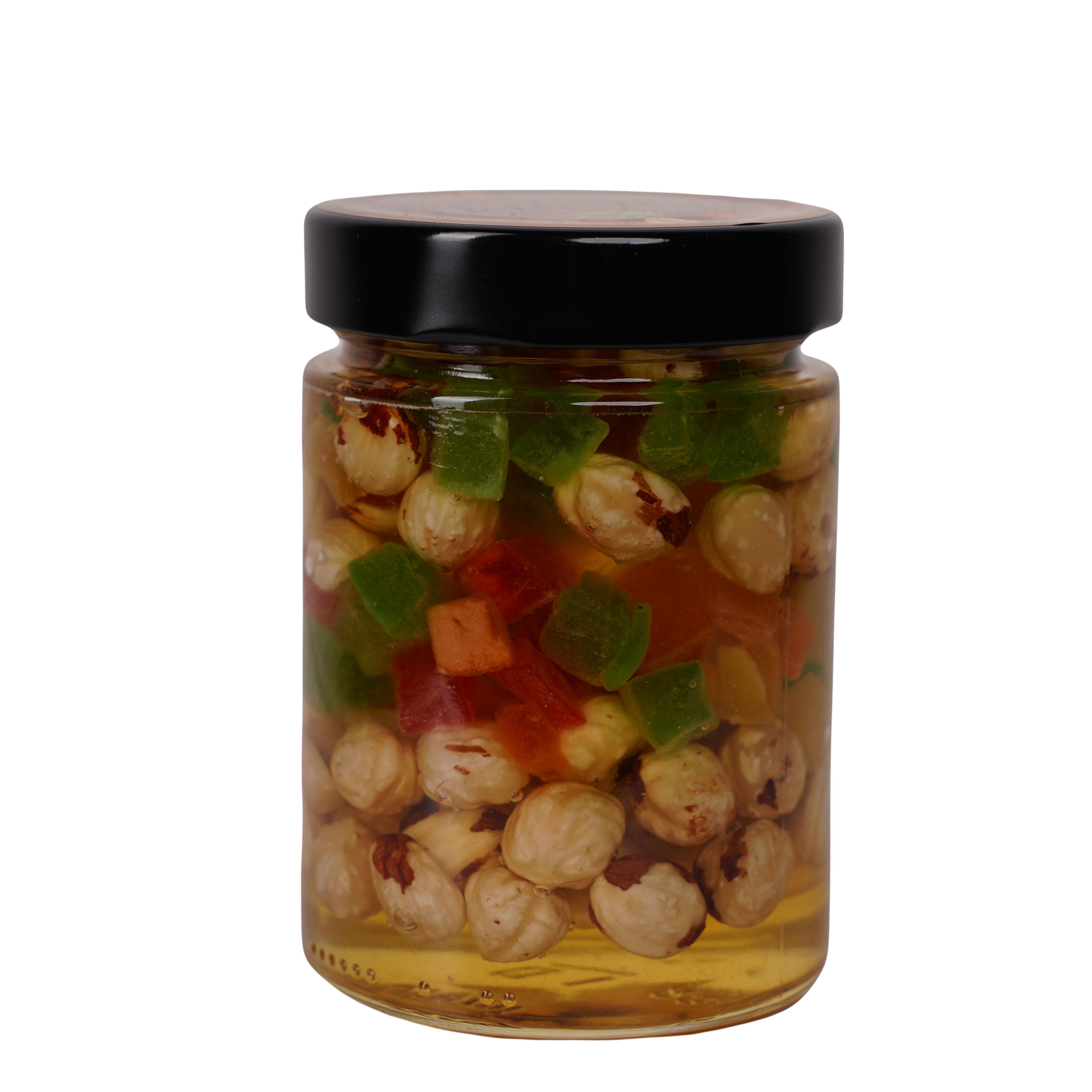 Мед акацієвий бджолиний з фундуком та цукатами Золотий Нектар у скляній банці український 400 г