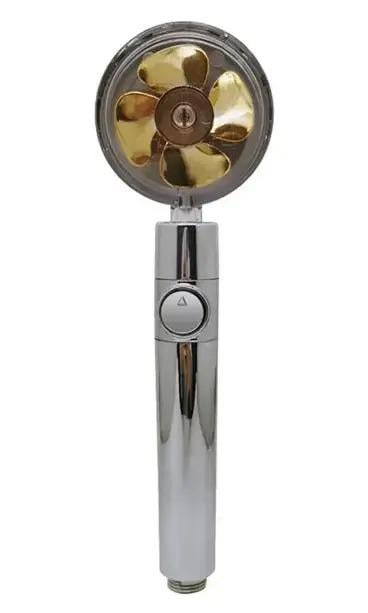 Лейка душевая турбо с фильтром и вентилятором 3 режима струи усиленное давление 26х7,8 см Золотистый (5637777T)