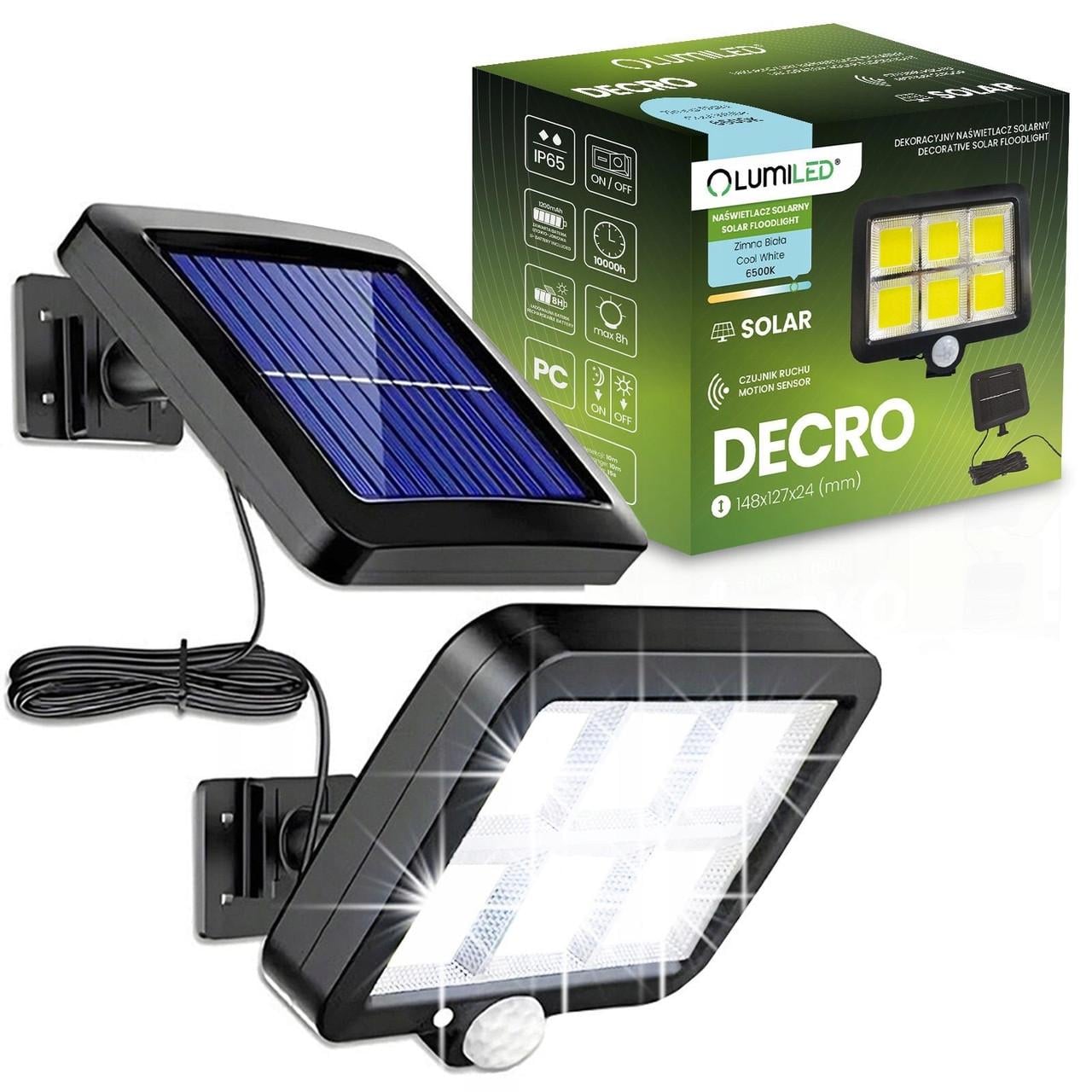Прожектор Led солнечный Lumiled DECRO 5 Вт 800 лм с датчиком движения и сумерек IP44 6500K Холодный белый свет (LUMSOL3055)