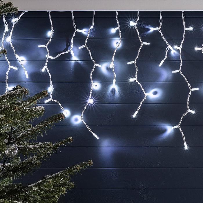 Гирлянда новогодняя светодиодная Бахрома 120 Led 3х0,42 м с переходником холодный белый цвет (100691)