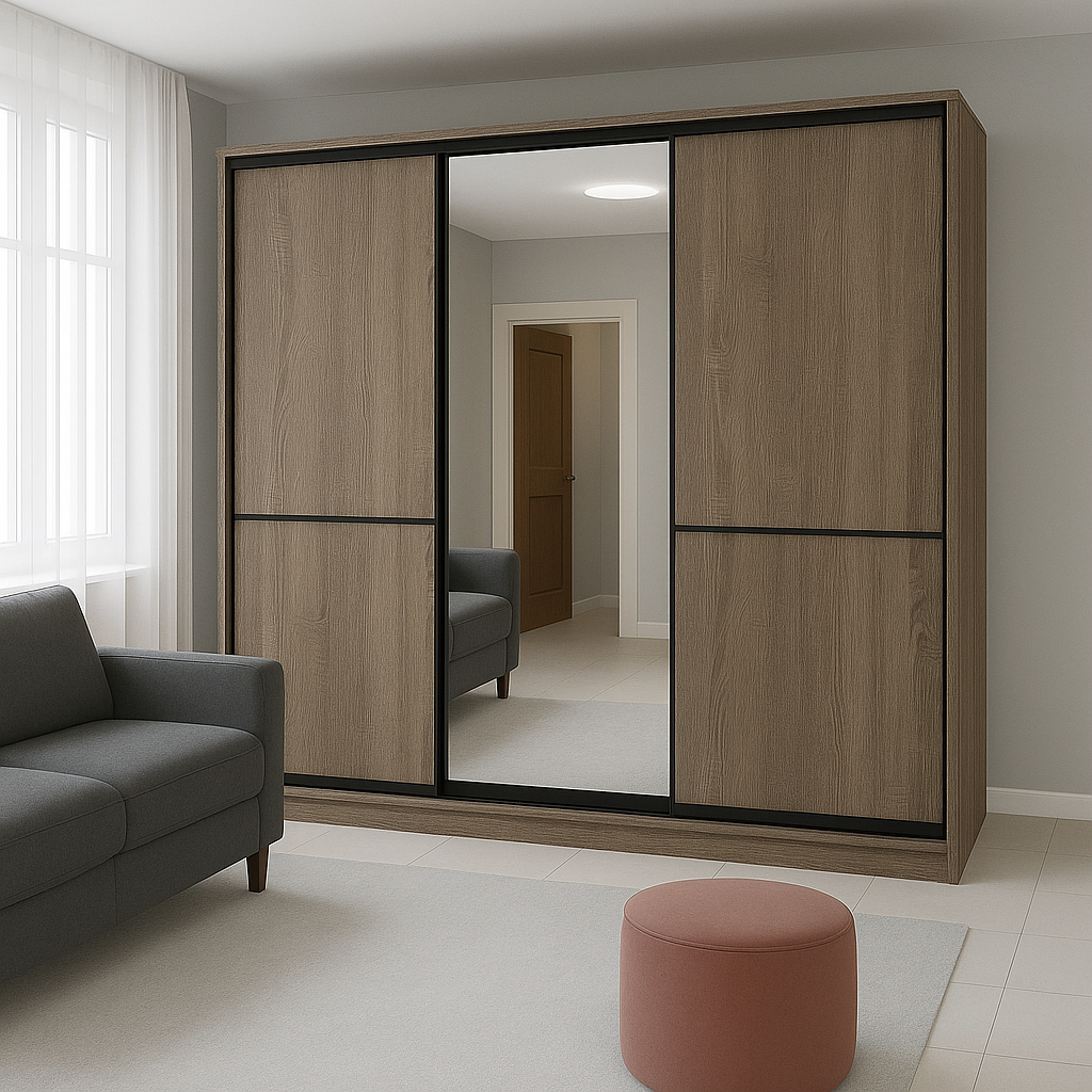 Шкаф купе Мириам ДСП Комби 2/зеркало 1800x2400x600 мм Дуб Сонома/Трюфель (21229) Шкаф купе Мириам ДСП Комби 2/зеркало 1800x2400x600 мм Дуб Сонома/Трюфель (21229)