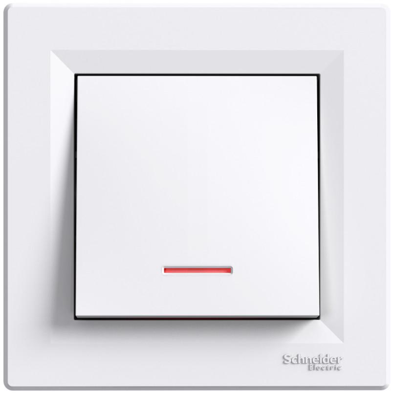 Выключатель кнопочный Schneider Electric Asfora с подсветкой с рамкой самозажимной ABS Белый (EPH1600121)