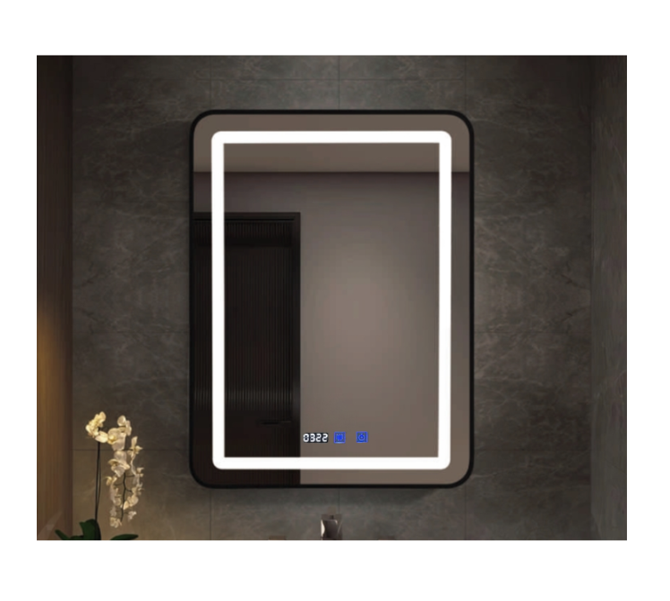 Дзеркало у чорному металевому обрамленні вертикальне з підсвічуванням LED у ванну кімнату 80х100 см