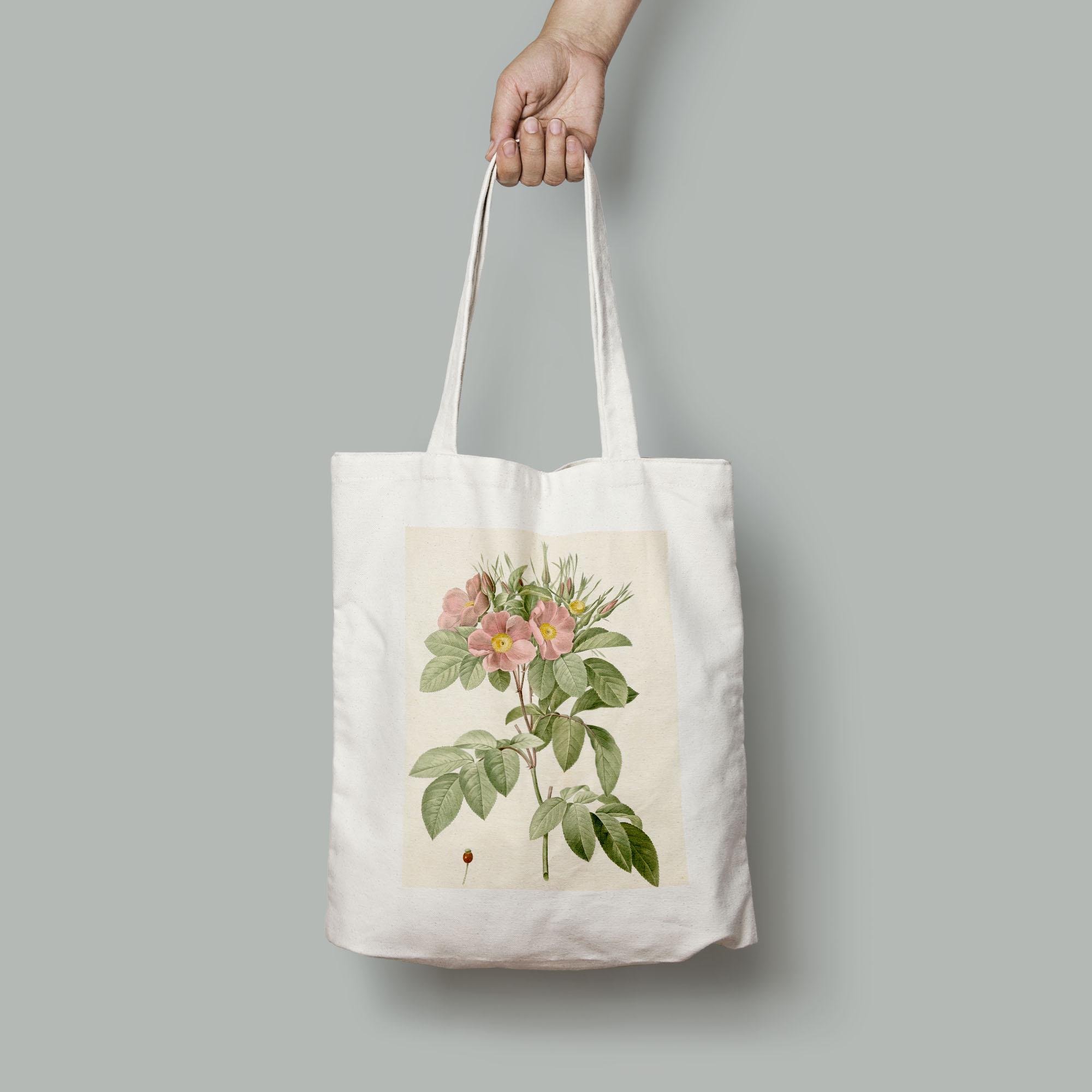 Эко-сумка Винтажный цветочный принт красная роза с зелеными листьями шопер (Flowers1921009_Bag)