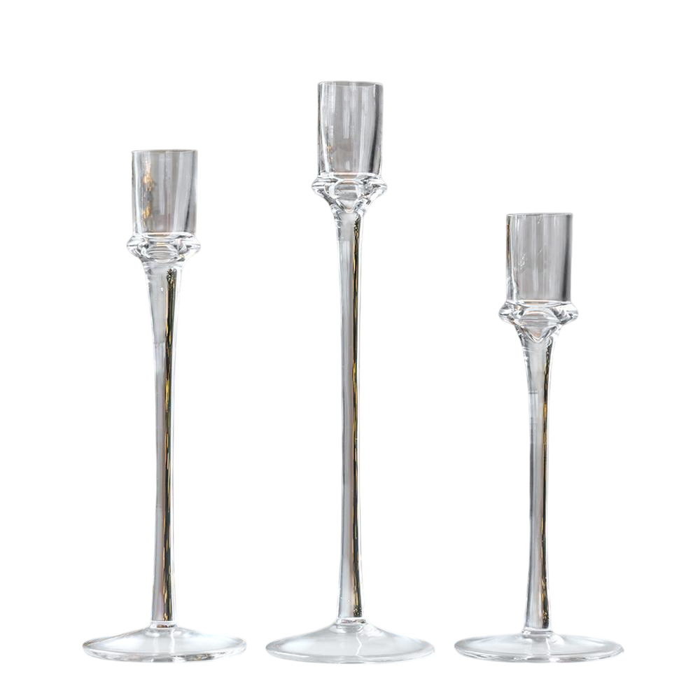 Набір декоративних свічників для інтер'єру Витонченість 3 шт. зі скла та металу Прозорий (147-81-2020-012) - фото 1 Набір декоративних свічників для інтер'єру Витонченість 3 шт. зі скла та металу Прозорий (147-81-2020-012) - фото 1