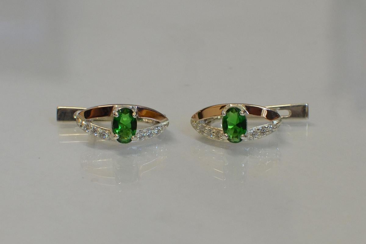 Срібні сережки із золотими вставками 070с Зелений