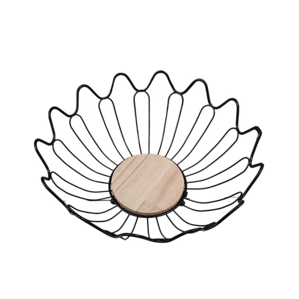 Фруктівниця кругла Stenson R99089 з дерев’яною основою d 29 см Чорний (6a1a74b5)