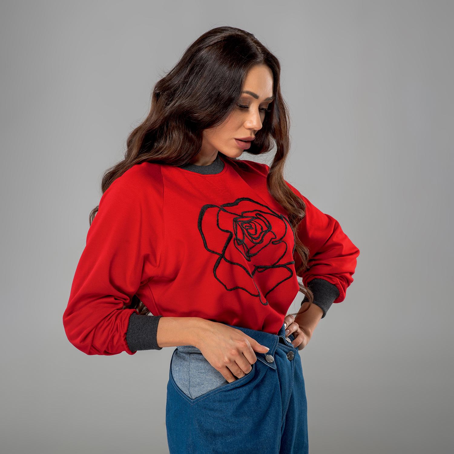 Свитшот с вышивкой BATIAR Роза XL-XXL Красный - фото 3 Свитшот с вышивкой BATIAR Роза XL-XXL Красный - фото 3