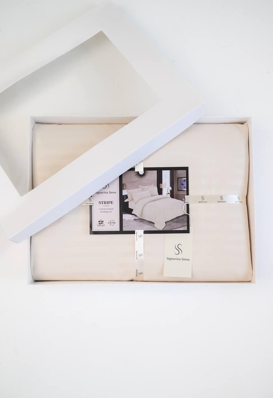 Комплект постільної білизни Signorina Siena зі страйп-сатину сімейний 50х70 см/70х70 см Кремовий (007S) - фото 1