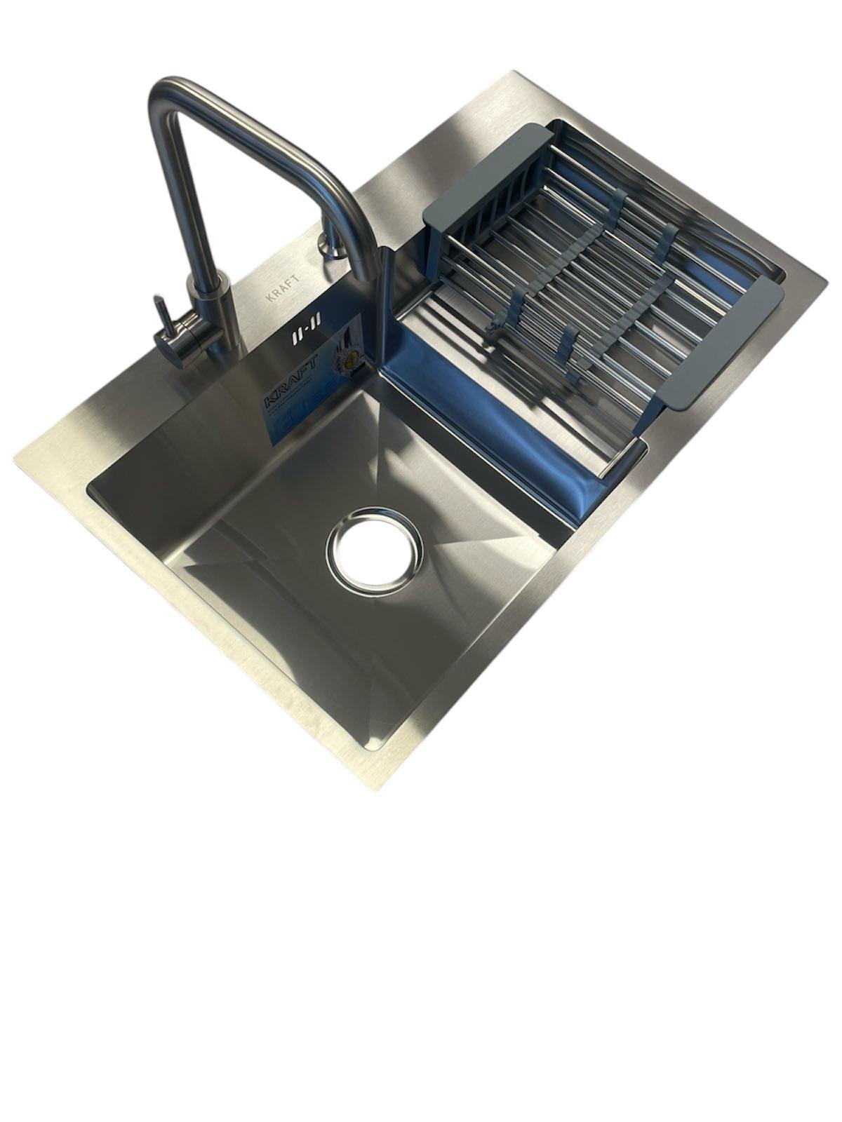 Мойка кухонная Kraft 7848 АL левая/смеситель из нержавеющей стали Серый