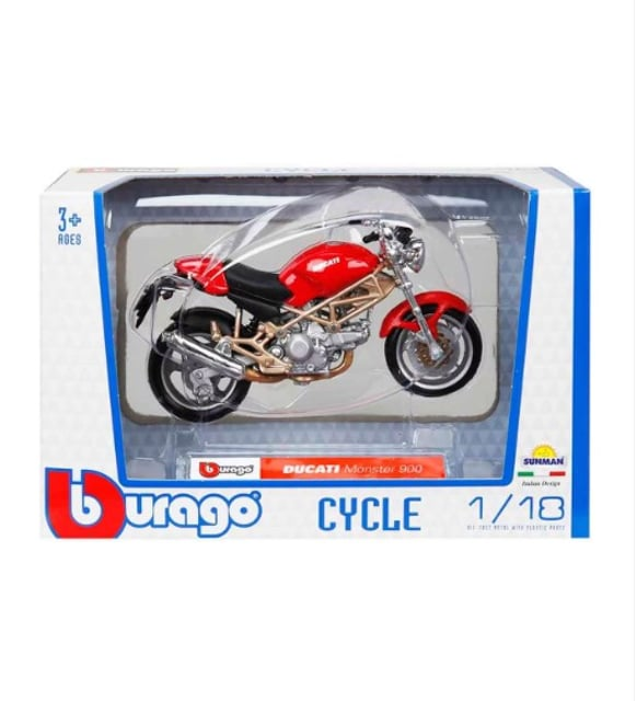 Игрушка модель мотоцикла Ducati Monster 900 1:18 Bburago Красный