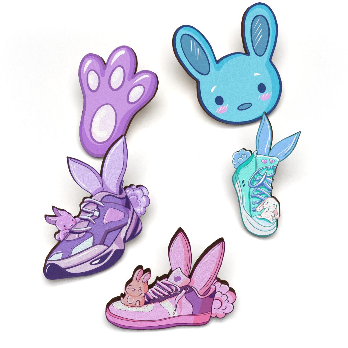 Набор значков Lex Altern Милые кролики и кроссовки из дерева 5 шт. (2882291)